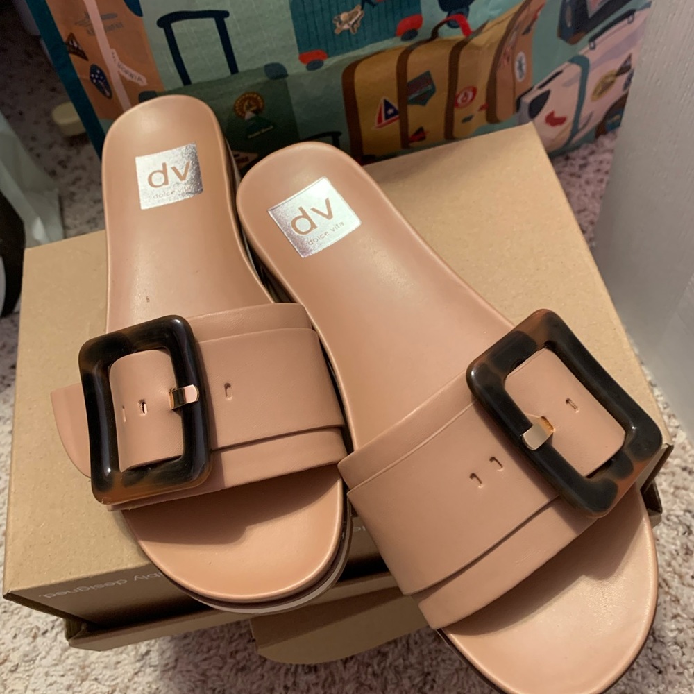 Neutral Nude Slide Sandals with Buckle - Picture 3 of 3